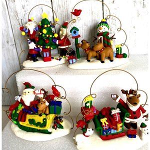 Christmas Figurine, Handmade  vintage Reindeer Santa Was Sleigh